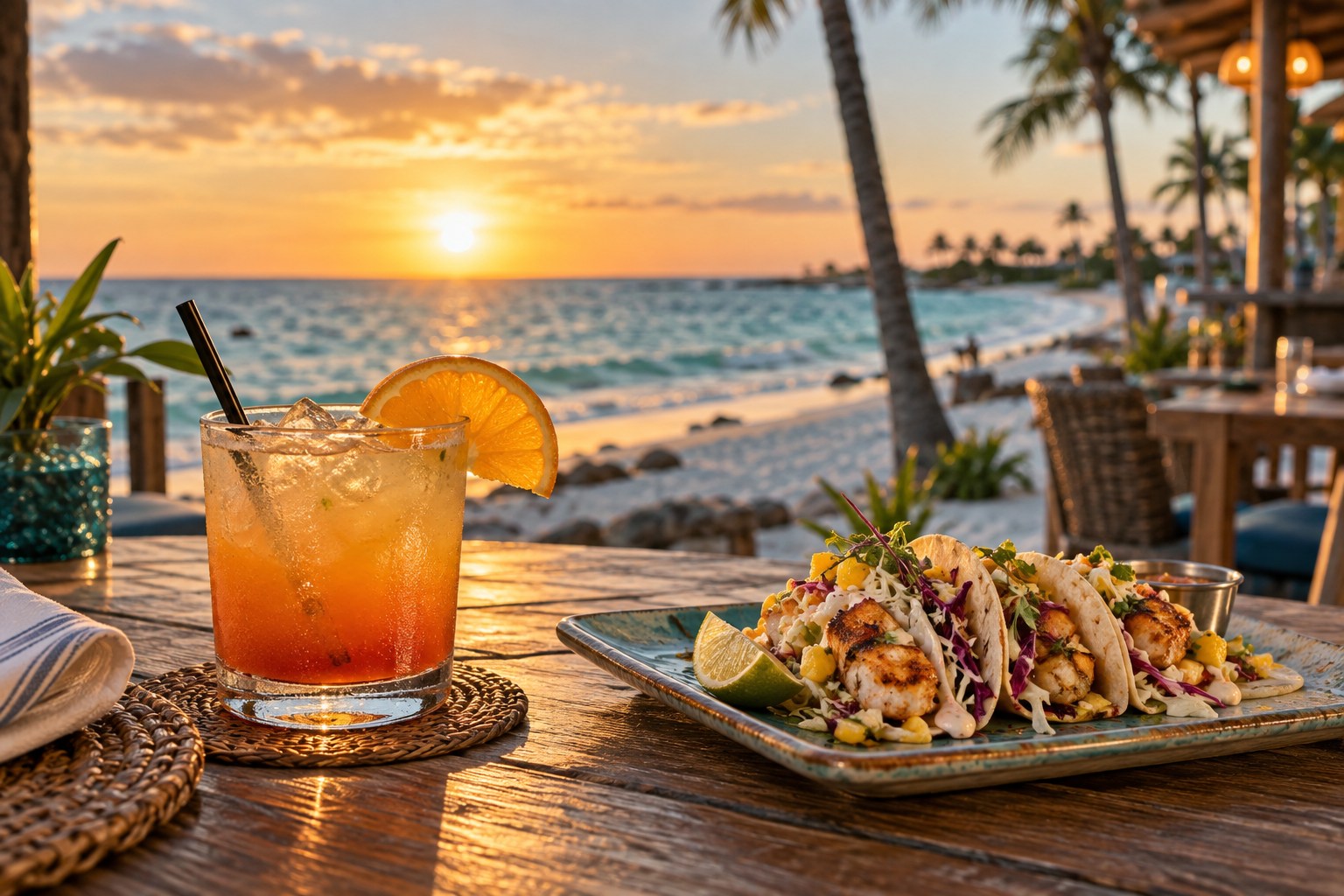 A sunny waterfront restaurant table on the Florida coast
