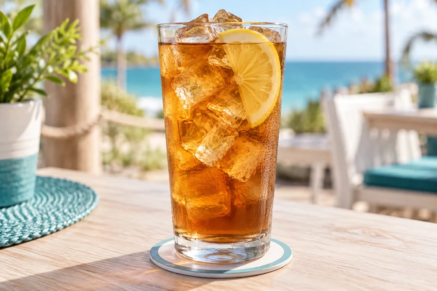 Iced tea with a lemon wedge
