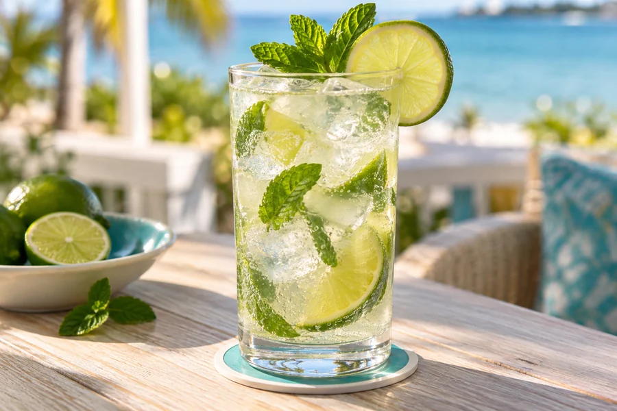 Sparkling lime drink with fresh mint
