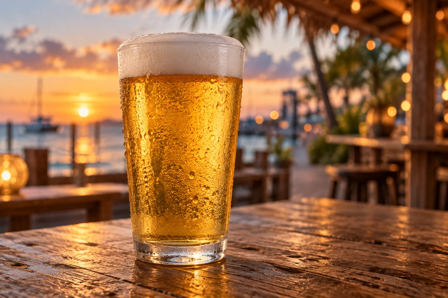 Unbranded pint glass of golden beer with a foamy head